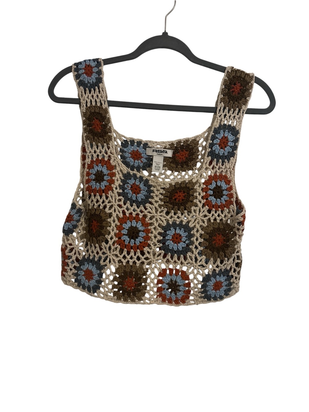RSQ Crochet Floral Square Crop Top - Beige, Blue, Rust, Olive